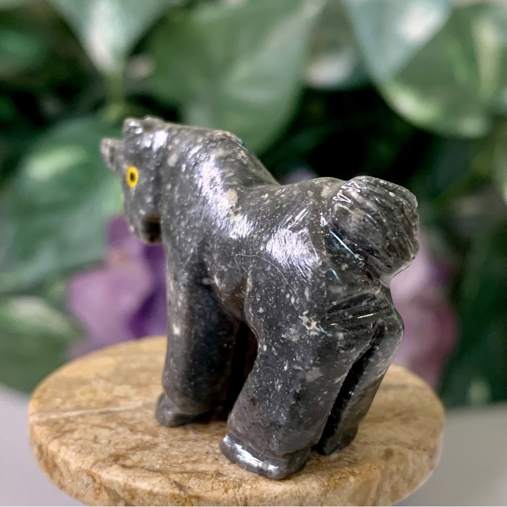 Grey Soapstone Carved Unicorn Figurine Miniature Stone Animal Carving Yellow Eye - Picture 7 of 15